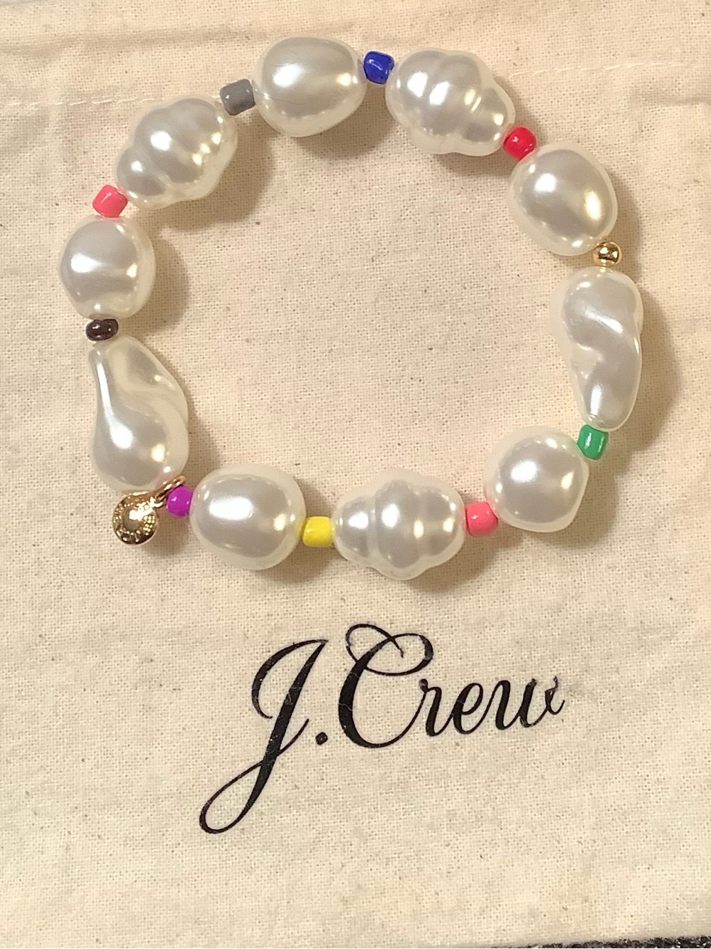 J. Crew Pearl Bead Stretch Bracelet with Multicolor Accents